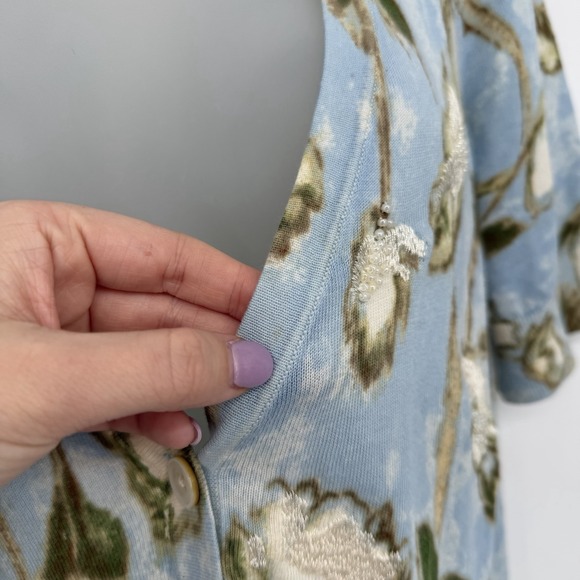 Talbots Sz L Floral V Neck‎ Short Sleeve Cardigan Embroidered Beaded Classic - Picture 7 of 7